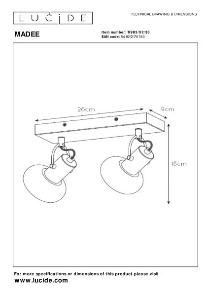 Lucide MADEE - Plafondspot - 2xE14 - Zwart - technisch